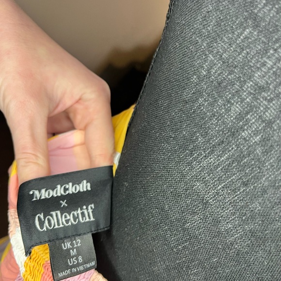 LIKE NEW Modcloth x Collectif Sandy-Lynn Peachy Stripe Dress Pink Striped Halter - Picture 6 of 9